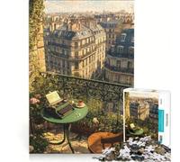 Teenagers 1000 Pieces Puzzle Parisian Balcony with Typewriter And Coffee, Brain Teaser Game, Difficult And Challenge, Deal As Gifts for The Whole Family 38x26cm