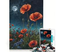 Teenagers 1000 Pieces Puzzle Poppy Field Under Moonlight, Brain Teaser Game, Difficult And Challenge, Deal As Gifts for The Whole Family 38x26cm