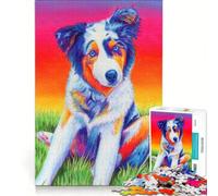 Teenagers 1000 Pieces Puzzle Rainbow Aussie Shepherd Brain Teaser Game Difficult And Challenge Deal As Gifts for The Whole Family 38x52cm