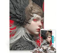 Teenagers 1000 Pieces Puzzle Red-Eyed Woman with Feathered Headdress Brain Teaser Game Difficult And Challenge Deal As Gifts for The Whole Family 38x26cm