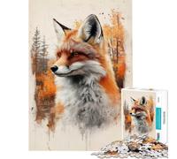 Teenagers 1000 Pieces Puzzle Red Fox Watercolor Portrait Difficult And Challenge Home Decoration Brain Teaser Game Suitable for People Aged 14 And Above (38x26cm)
