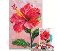 Teenagers 1000 Pieces Puzzle Red Hibiscus Flower Painting Brain Teaser Game Difficult And Challenge Deal As Gifts for The Whole Family 38x26cm