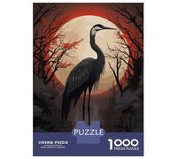 Teenagers 1000 Pieces Puzzle Red Moon And Black Stork Jigsaws for Adults Brain Teaser Game Difficult Hard Challenging To Complete 38x26cm/1000pcs