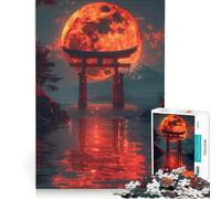 Teenagers 1000 Pieces Puzzle Red Moon Torii Gate Brain Teaser Game Difficult And Challenge Deal As Gifts for The Whole Family 38x26cm