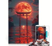 Teenagers 1000 Pieces Puzzle Red Moon Torii Gate Brain Teaser Game Difficult And Challenge Deal As Gifts for The Whole Family 38x26cm