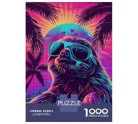 Teenagers 1000 Pieces Puzzle Retro Sloth in Sunglasses Jigsaws for Adults Brain Teaser Game Difficult Hard Challenging To Complete 52x38cm/1000pcs