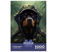 Teenagers 1000 Pieces Puzzle Rottweiler Camo Jacket Jigsaws for Adults Brain Teaser Game Difficult Hard Challenging To Complete 38x26cm/1000pcs