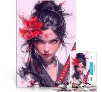 teenagers 1000 Pieces Puzzle Samurai Woman with Red Flower Pädagogisches Familienspiel Ein Kunstwerk38x26cm