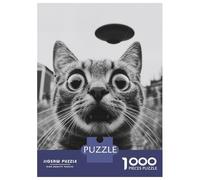Teenagers 1000 Pieces Puzzle Selfie Cat And UFO Jigsaws for Adults Brain Teaser Game Difficult Hard Challenging To Complete 52x38cm/1000pcs