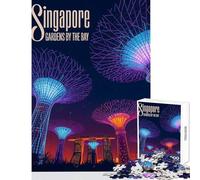 Teenagers 1000 Pieces Puzzle Singapore Gardens by The Bay Illustration Practical Game Suitable for Couples Toy Wall Decor Birthday Present,Travel Gifts, (52X38cm)
