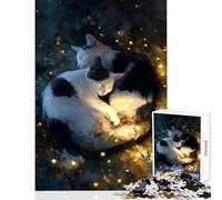 Teenagers 1000 Pieces Puzzle Sleeping Cats Surrounded by Stars Home Decoration Toys Great Gifts And Toys Practical Game Artists' Collection, Fine Arts Size 38x26cm