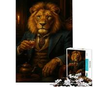 Teenagers 1000 Pieces Puzzle Sophisticated Lion Gentleman with A Drink Brain Teaser Game Toy Intellectual Game Great Gifts And Toys But Fun And Humorous (Size 75x50cm)