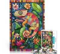 teenagers 1000 Pieces Puzzle Stained Glass Chameleon Intellektuelles Spiel denn eignet sich ideal als Geschenk für die ganze Familie38x26cm