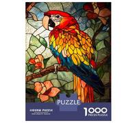 Teenagers 1000 Pieces Puzzle Stained Glass Parrot Art-3 Adult Puzzles Brain Teaser Game Pattern Assembly Gifts for Friends And Family 38x26cm/1000pcs