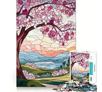 Teenagers 1000 Pieces Puzzle Stained Glass Spring Landscape Fine Cut Art Focus Training Fun Quiet Time Game Christmas Fun Gift (50x75cm)