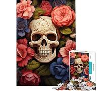 Teenagers 1000 Pieces Puzzle Sugar Skulls ﹨u Flowers Teenager Puzzles Hands-on Game Pattern Assembly Gifts for Friends And Family (Size 38x52cm)