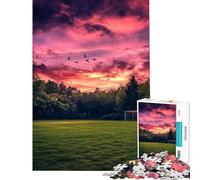Teenagers 1000 Pieces Puzzle Sunset Soccer Field Educational Challenge Wall Decoration Relax Games Suitable for People Aged 14 And Above (38x26cm)