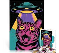 teenagers 1000 Pieces Puzzle Surprised cat Ufo Anspruchsvolles Spiel und Familienspaß Heimdekoration Spielzeug75x50cm