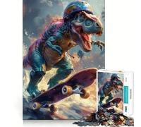 Teenagers 1000 Pieces Puzzle T-Rex Skateboarding Fine Cut Art Focus Training Fun Quiet Time Game Christmas Fun Gift(38x26cm)