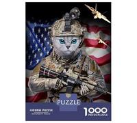 Teenagers 1000 Pieces Puzzle Tabby Cat Elite Soldier Jigsaws for Adults Brain Teaser Game Difficult Hard Challenging To Complete 38x26cm/1000pcs