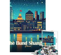 Teenagers 1000 Pieces Puzzle The Bund Shanghai China Nightscape Hands-on Game for Educational Game Challenge Toy Gifts for Women Men Home Decoration (Size 50x75cm)