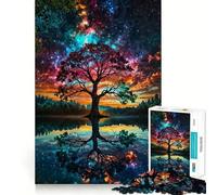 Teenagers 1000 Pieces Puzzle Tree Reflection in Galaxy Fine Cut Art Focus Training Fun Quiet Time Game Christmas Fun Gift (38x52cm)