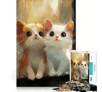 Teenagers 1000 Pieces Puzzle Two Cute Kittens Fine Cut Art Focus Training Fun Quiet Time Game Christmas Fun Gift (38x52cm)