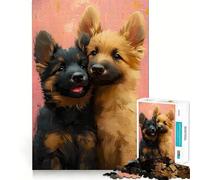 Teenagers 1000 Pieces Puzzle Two German Shepherd Puppies Fine Cut Art Focus Training Fun Quiet Time Game Christmas Fun Gift(38x26cm)