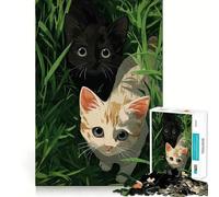 Teenagers 1000 Pieces Puzzle Two Kittens in The Grass Fine Cut Art Focus Training Fun Quiet Time Game Christmas Fun Gift (50x75cm)