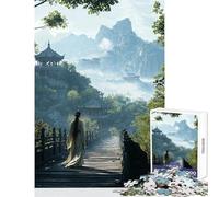 Teenagers 1000 Pieces Puzzle Woman in Traditional Dress on Bridge 1000 Piece Jigsaw Impossible Game Great Gifts And Toys Staycation Kill Time (38x52cm)