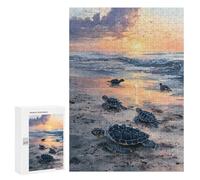 Teenagers 300 PCS Jigsaw Puzzle Baby Turtles Sunset Beach Jigsaw Puzzles for Adults Staycation Kill Time Parent-child Interaction Family Fun & Game Night 300 PCS