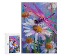Teenagers 300 PCS Jigsaw Puzzle Dragonfly on Daisy Flower Jigsaw Puzzles for Adults Staycation Kill Time Parent-child Interaction Family Fun & Game Night 300 PCS