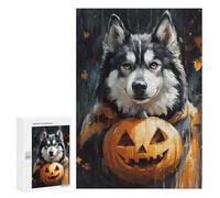 Teenagers 300 PCS Jigsaw Puzzle Halloween Wolf with Jack-o'-Lantern Jigsaw Puzzles for Adults Staycation Kill Time Parent-child Interaction Family Fun & Game Night 300 PCS