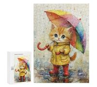 Teenagers 300 PCS Jigsaw Puzzle Rainy Day Kitten with Umbrella-7 Jigsaw Puzzles for Adults Staycation Kill Time Parent-child Interaction Family Fun & Game Night 300 PCS