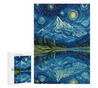 Teenagers 300 PCS Jigsaw Puzzle Starry Night Mountain Reflections -4 Jigsaw Puzzles for Adults Staycation Kill Time Parent-child Interaction Family Fun & Game Night 300 PCS