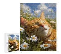 Teenagers 500 PCS Jigsaw Puzzle Cat in Daisy Field -2 Jigsaw Puzzles for Adults Staycation Kill Time Parent-child Interaction Family Fun & Game Night 500 PCS