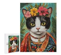 Teenagers 500 PCS Jigsaw Puzzle Frida Kahlo Cat Art Print Jigsaw Puzzles for Adults Staycation Kill Time Parent-child Interaction Family Fun & Game Night 500 PCS
