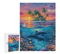 Teenagers 500 PCS Jigsaw Puzzle Ocean Paradise with Dolphins Jigsaw Puzzles for Adults Staycation Kill Time Parent-child Interaction Family Fun & Game Night 500 PCS