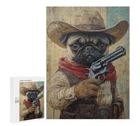 Teenagers 500 PCS Jigsaw Puzzle Western Pug Cowboy Art Print-2 Jigsaw Puzzles for Adults Staycation Kill Time Parent-child Interaction Family Fun & Game Night 500 PCS