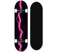 Teenagers, adults and children complete skateboards, 31-inch 7-layer maple lightning skateboard, suitable for boys and girls professional skateboarding-Lightning pink