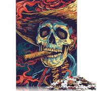 Teenagers Jigsaw Puzzle Cigar Smoking Skeleton 500 Piece Jigsaw Puzzles Wooden Jigsaw Puzzle for Adults Educational Games 500pcs (52x38cm)