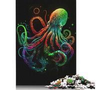 Teenagers Jigsaw Puzzle Colorful Neon Octopus 500 Piece Jigsaw Puzzles Wooden Jigsaw Puzzle for Adults Educational Games 500pcs (52x38cm)