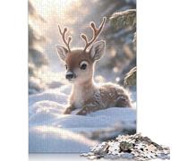 Teenagers Jigsaw Puzzle Deer Fawn in Winter Wonderland 1000 Piece Jigsaw Puzzles Wooden Jigsaw Puzzle for Adults Educational Games 1000pcs (75x50cm)