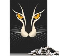 Teenagers Jigsaw Puzzle Minimalist Cat Vector Portrait with Golden Eyes 1000 Piece Jigsaw Puzzles Paper Jigsaw Puzzle for Adults Educational Games 38x26cm/1000pcs