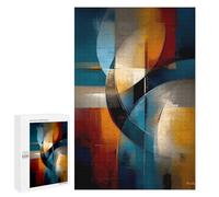 Teenagers Jigsaw Puzzles 1000 PCS Abstract Curved Intersection - Blue, Gold & Ivory Geometry Puzzles for Adults Family Game Perfect Decoration Challenging To Complete 1000 PCS