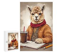 Teenagers Jigsaw Puzzles 1000 PCS Alpaca Enjoying Coffe Adult Jigsaw Relaxing Games Difficult Challenge Educational Challenge 1000 PCS