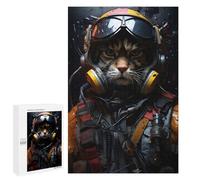 Teenagers Jigsaw Puzzles 1000 PCS Aviator Cat in Uniform Adult Jigsaw Relaxing Games Difficult Challenge Educational Challenge 1000 PCS