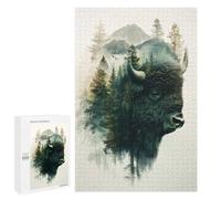 Teenagers Jigsaw Puzzles 1000 PCS Bison And Forest Double Exposure Puzzles for Adults Family Game Perfect Decoration Challenging To Complete 1000 PCS