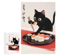 Teenagers Jigsaw Puzzles 1000 PCS Black Cat Sushi Jigsaw for Adults Relaxing Games Hand Speed Race Challenging To Complete 1000 PCS