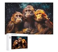 Teenagers Jigsaw Puzzles 1000 PCS Chimpanzee Trio in Cosmic Light Puzzles for Adults Hands-on Game Hand Speed Race Educational Challenge 1000 PCS